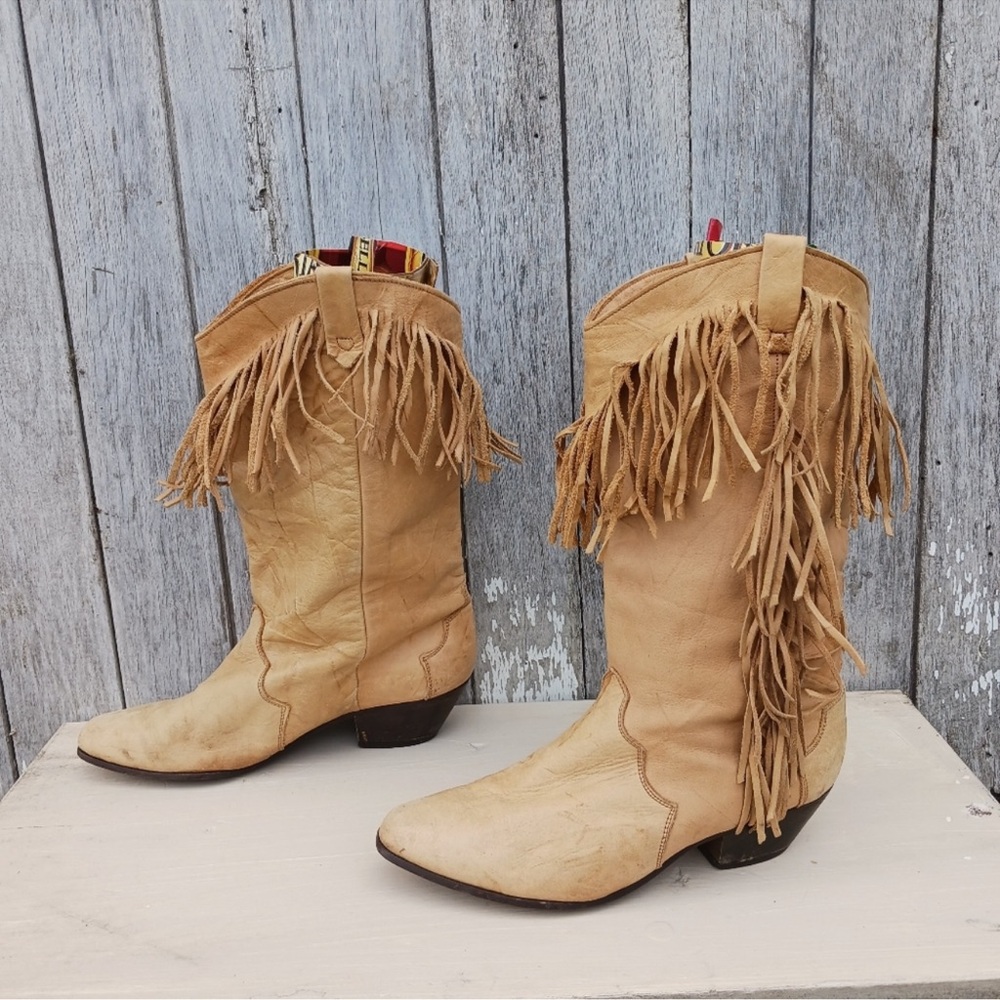 Dingo Womans Sz 7.5 Soft Leather Fringe Western Cowboy Boots Vintage Tan